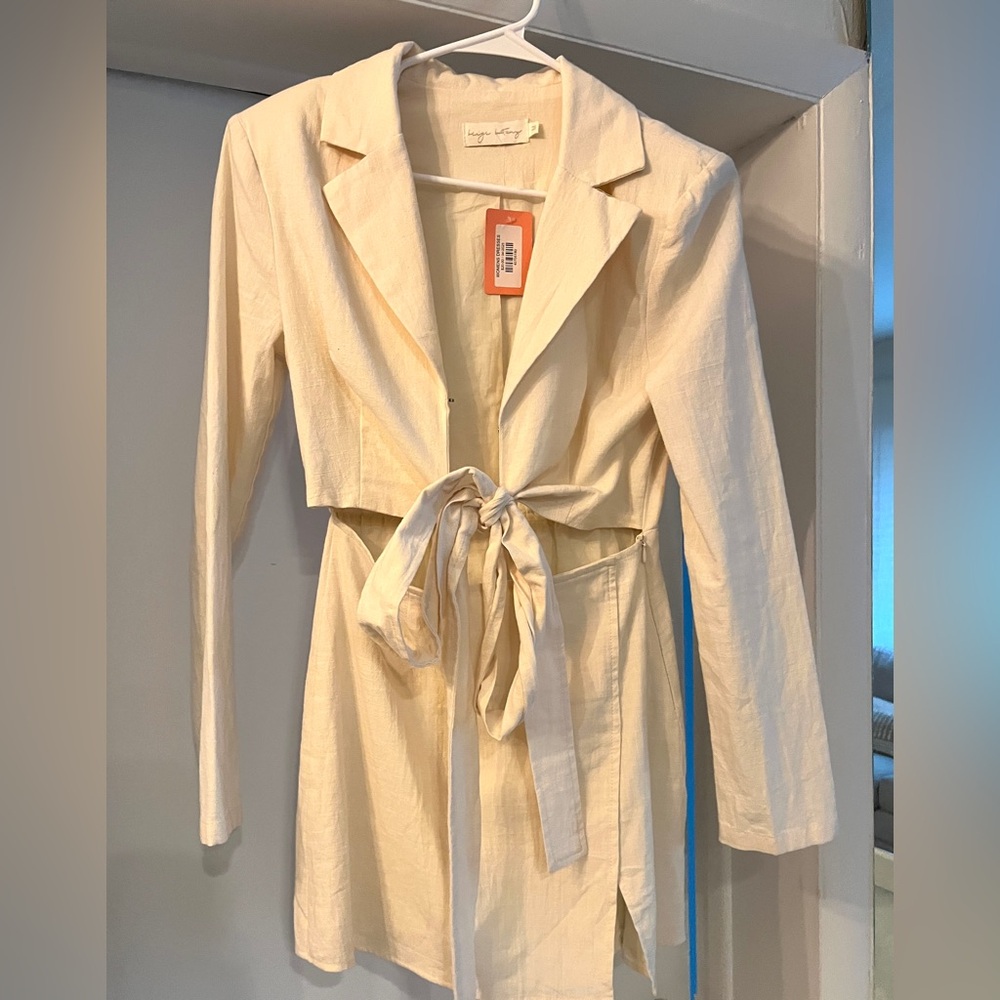 Beige cutout dress with tie front